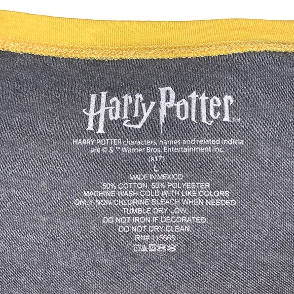 Harry Potter Hufflepuff Raglan Sleeve Athletic Graphic T Shirt Tee Hogwarts - Picture 2 of 12